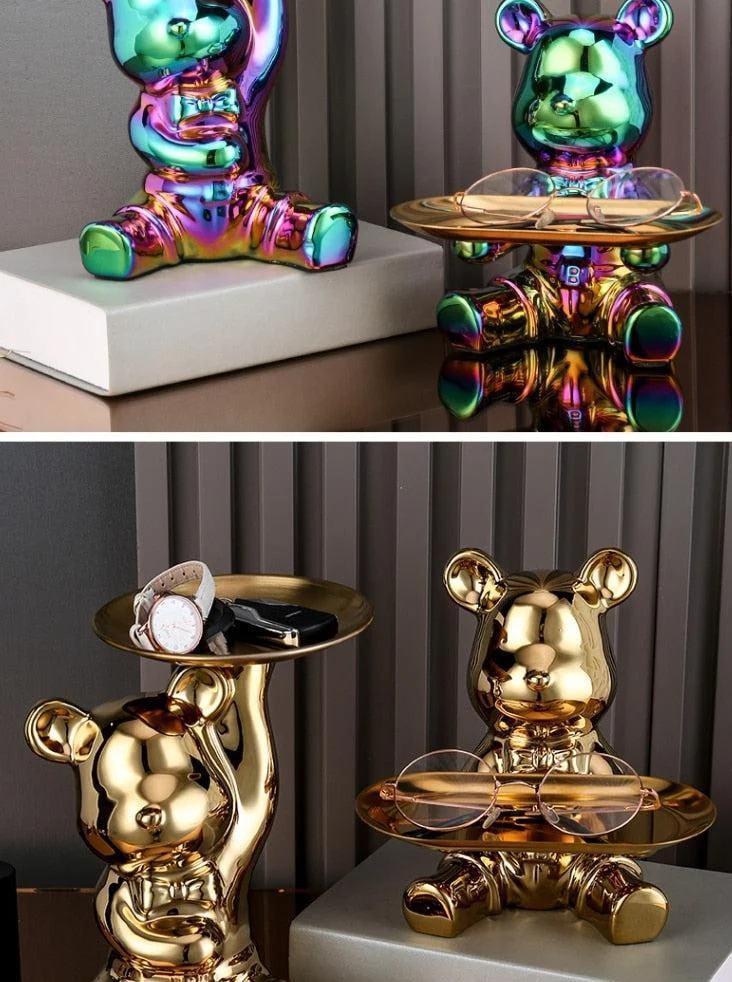 Multi Function Electroplating Bear Doll Shelf Piggy Bank -