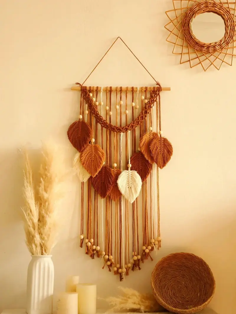 MulticolorLeavesHandWovenWallHanging Homeko2