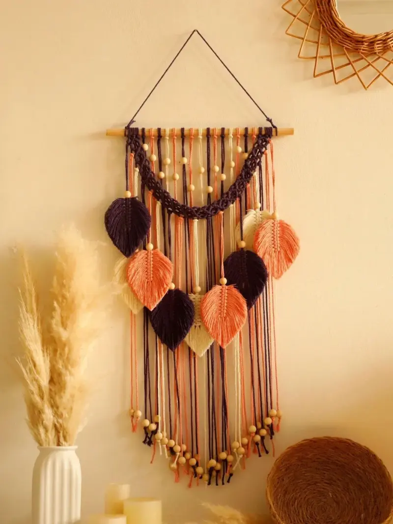 MulticolorLeavesHandWovenWallHanging Homeko3