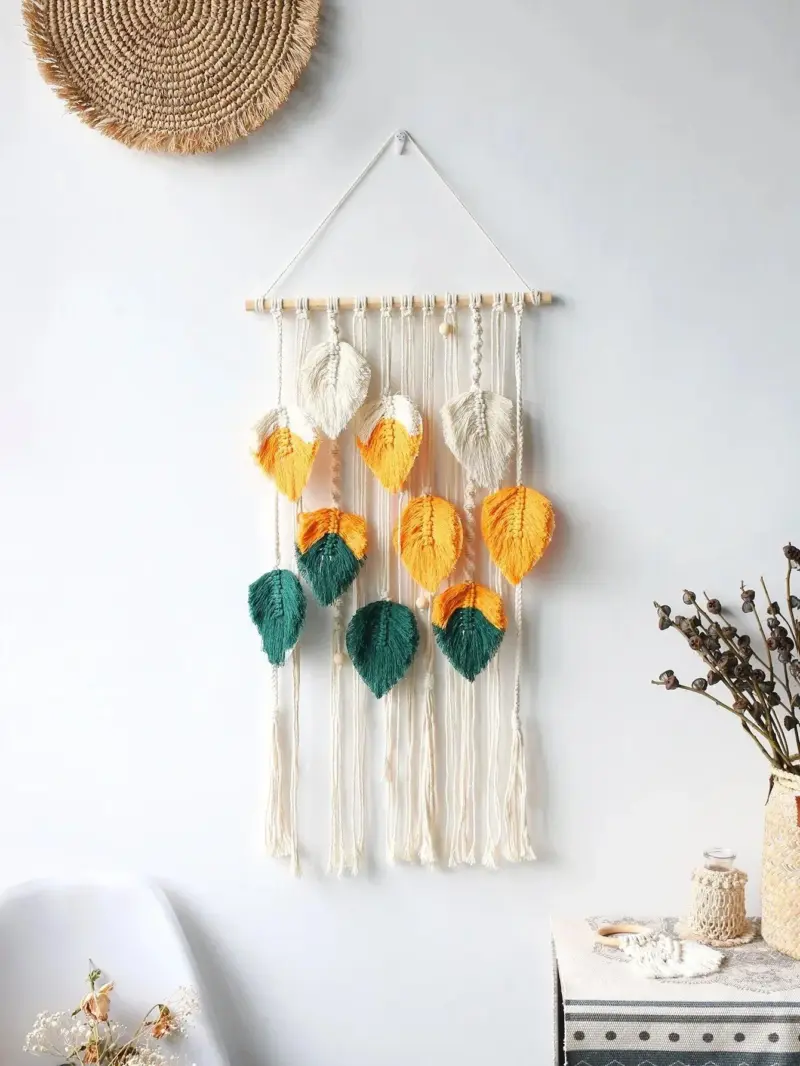MulticolorLeavesHandWovenWallHanging Homeko5