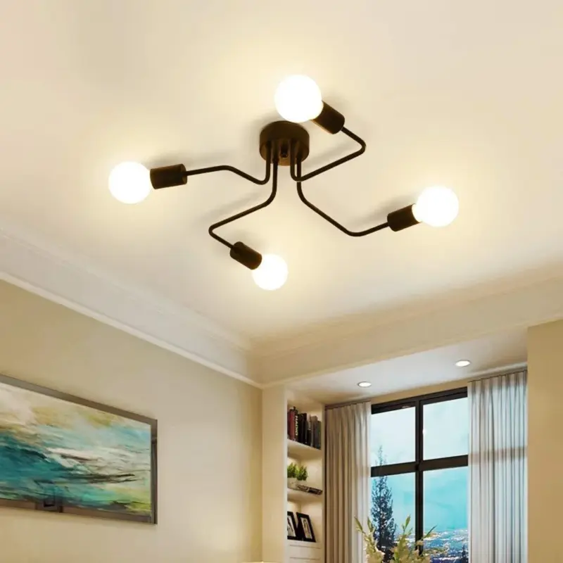 Multiple Rod metal chandelier Vintage Iron Ceiling Lamp Edison E27 Bulb Lamparas for Home Lighting Fixture df06a6e9 8c06 4247 8436 c7b29cdd5edb