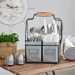 Multiple Usage Wood Handle Handmade Wire Basket Caddy With 4 Galvanized Zin boxes Kitchen Racks Desktop