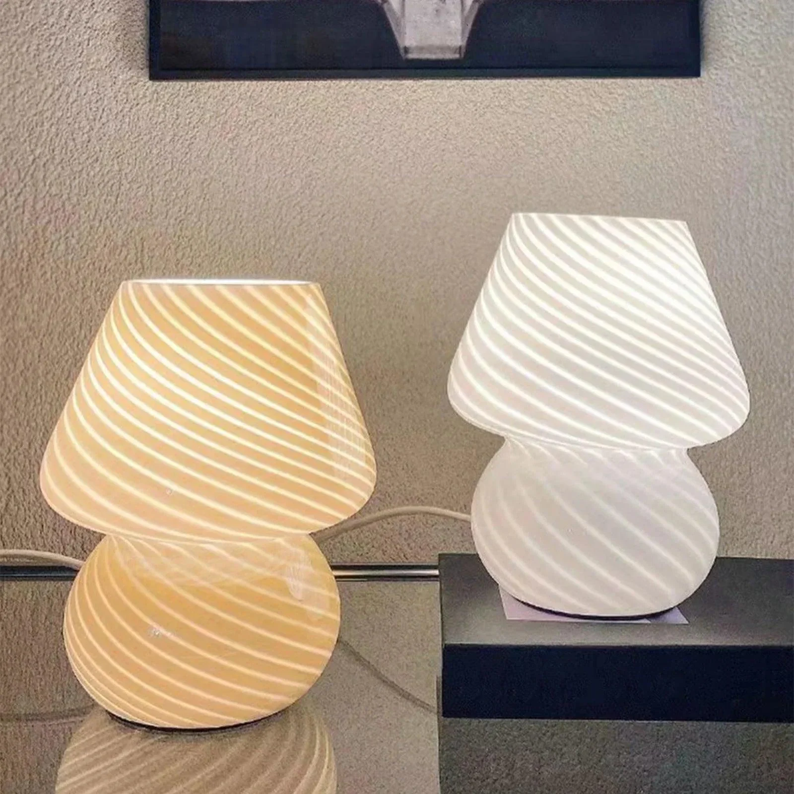 Murano Glass Desk Lamp Glass Table Bedside Lamps Vintage Striped Small Mushroom Decor Ambient Light Bedroom 02372e3f 6710 4ebe 94f7 5a8d1b67796c