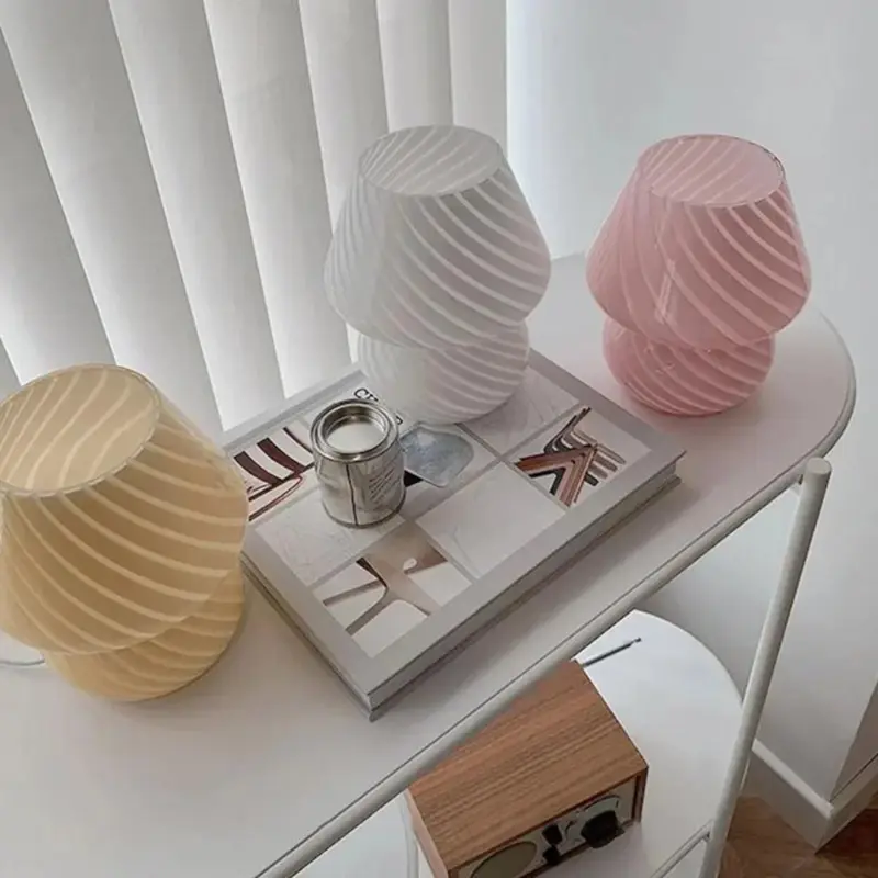 Murano Glass Desk Lamp Glass Table Bedside Lamps Vintage Striped Small Mushroom Decor Ambient Light Bedroom 84088e30 276a 497f a16b d18e4917ad66