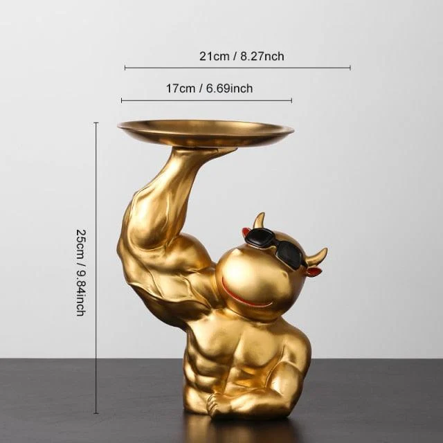 Muscular Cow Golden Tray - Homeko