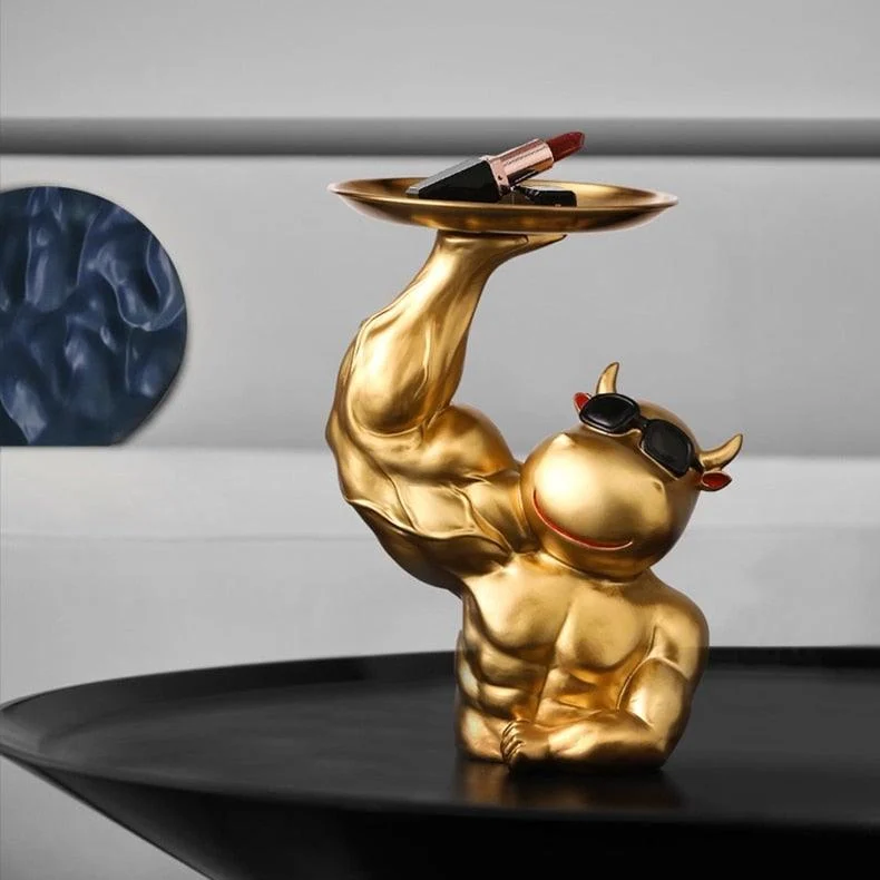 Muscular Cow Golden Tray - Homeko