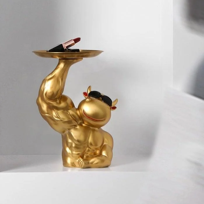 Muscular Cow Golden Tray - Homeko