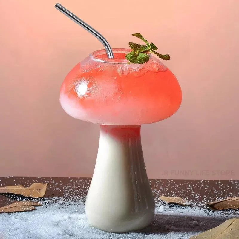 Mushroom Design Cocktail Glass with Straw -