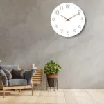 NSwTWall Clock 12 Inch Silent Non Ticking Wood Wall Clocks Battery Operated Wooden White Modern Simple