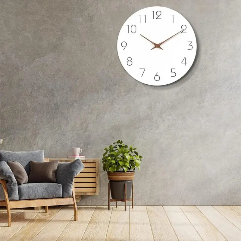 NSwTWall Clock 12 Inch Silent Non Ticking Wood Wall Clocks Battery Operated Wooden White Modern Simple