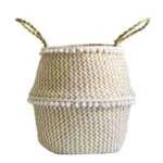 Natural-Seaweed-Woven-Handheld-Toy-Storage-Basket-Lacework-Nordic-Style-Plant-Flower-Pots-Hand-Knotted-Foldable Natural Seaweed Woven Handheld Toy Storage Basket Lacework Nordic Style Plant Flower Pots Hand Knotted Foldable