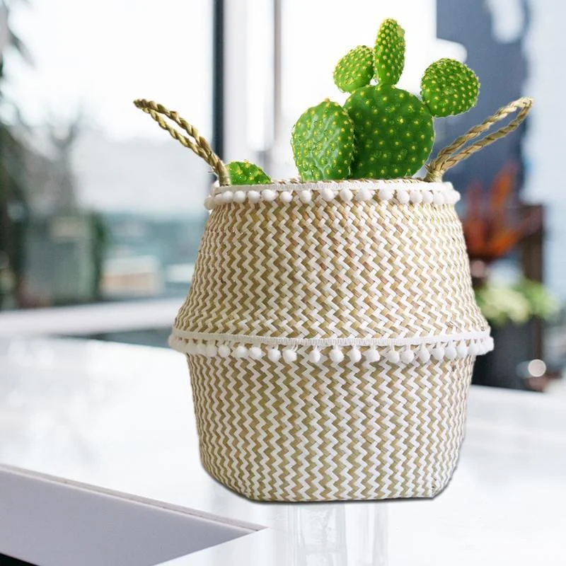 Natural Seaweed Woven Handheld Toy Storage Basket Lacework Nordic Style Plant Flower Pots Hand Knotted Foldable 581ba19f F248 43e7 A312 7c8ff8ae69da