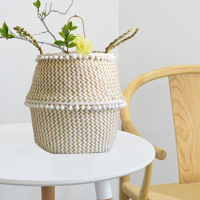 Natural Seaweed Woven Handheld Toy Storage Basket Lacework Nordic Style Plant Flower Pots Hand Knotted Foldable 772cce45 B8a0 44aa 9119 Fdf1bc06ed93