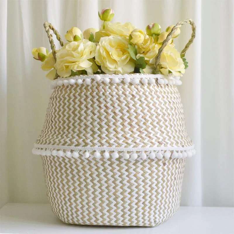 Natural Seaweed Woven Handheld Toy Storage Basket Lacework Nordic Style Plant Flower Pots Hand Knotted Foldable Dec5c647 75b8 4af8 Bb25 6ec161eaa5e0