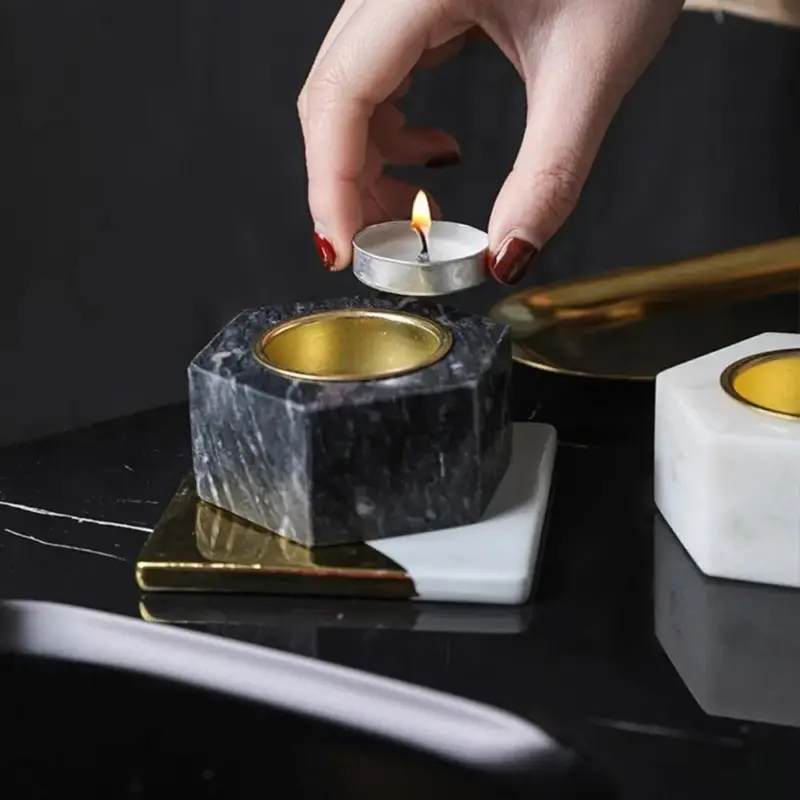 Natural Marble Hexagon Candle Holders