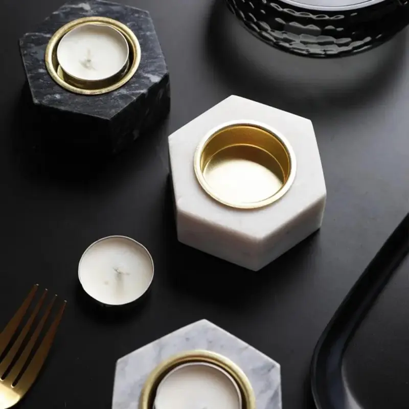 Natural Marble Hexagon Candle Holders