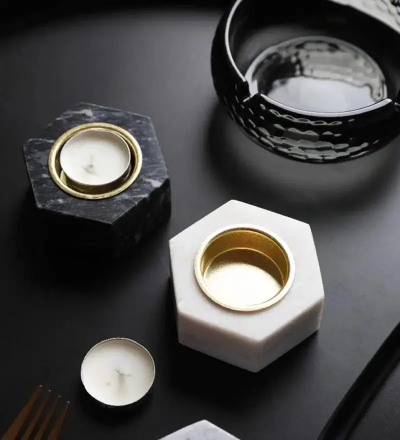 Natural Marble Hexagon Candle Holders