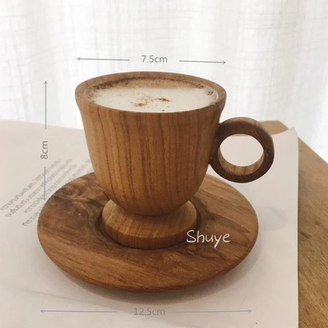 Natural Wood Coffee Cup with Handle -