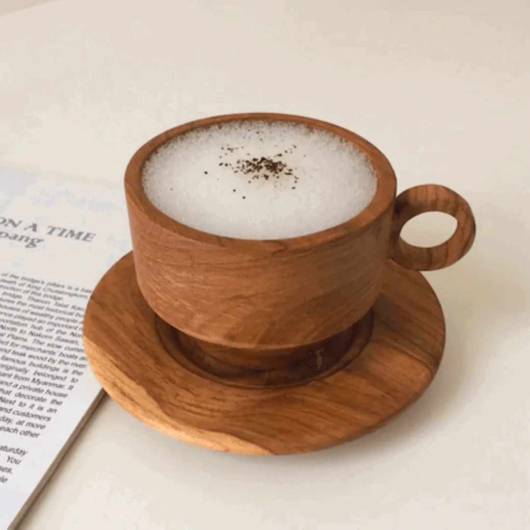 Natural Wood Coffee Cup with Handle -