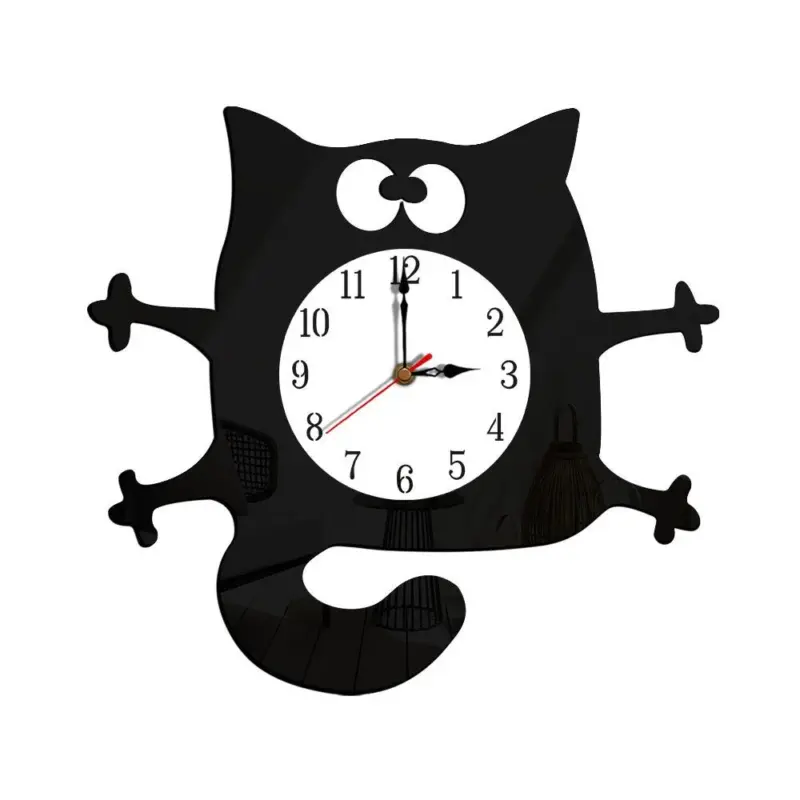 Noiseless Cat Wall Decor Clock for Kids Bedroom