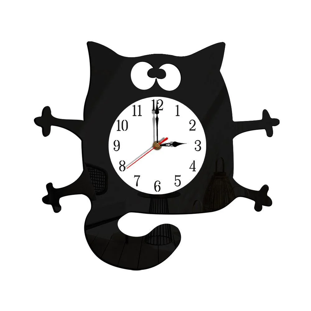 Noiseless Cat Wall Décor Clock for Kids Bedroom -