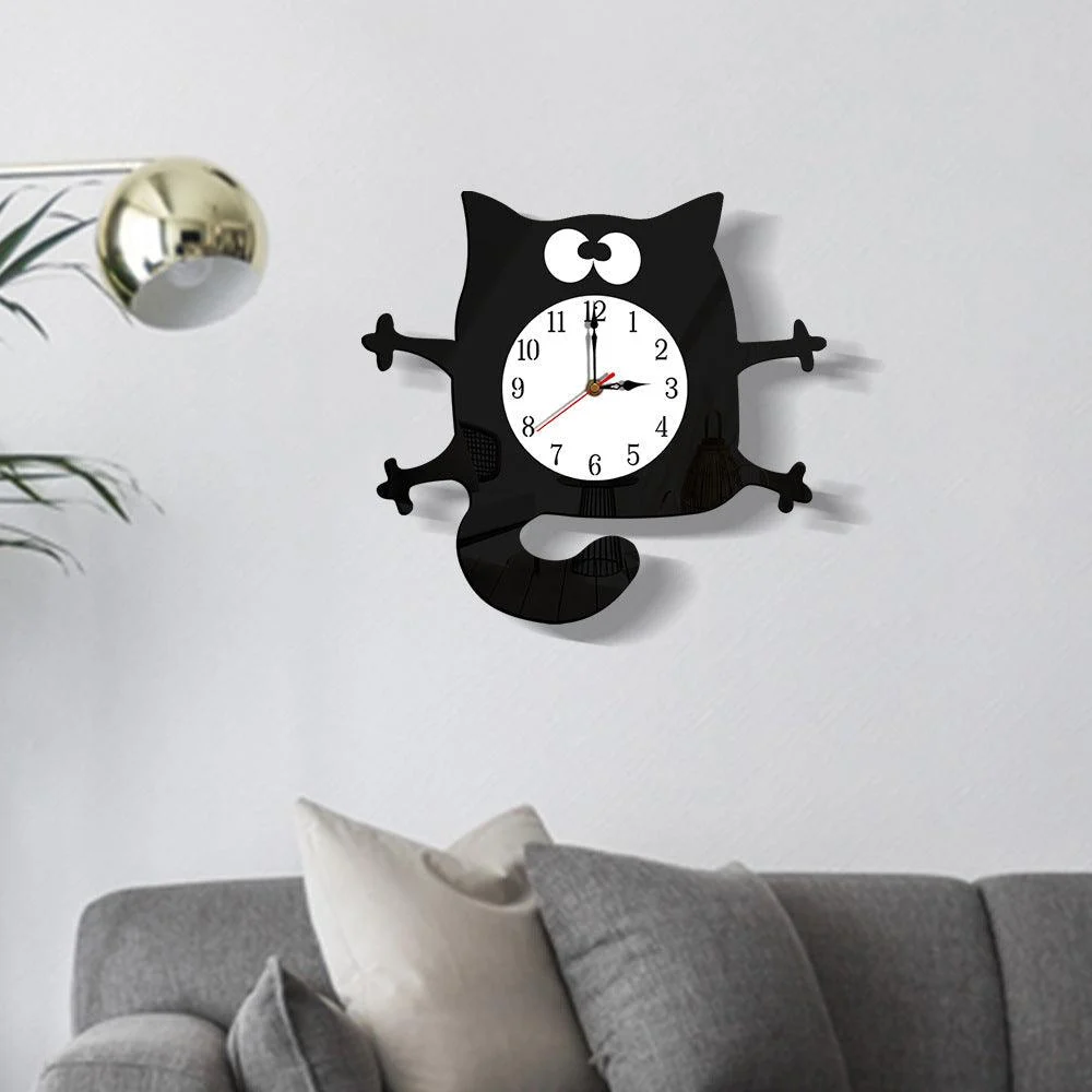 Noiseless Cat Wall Décor Clock for Kids Bedroom -