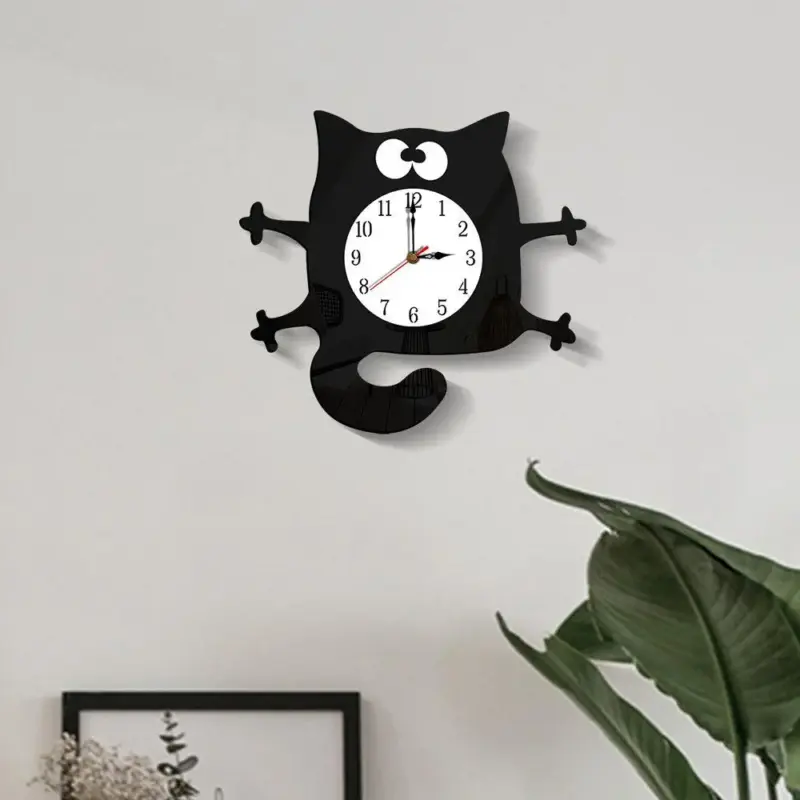 Noiseless Cat Wall Decor Clock for Kids Bedroom