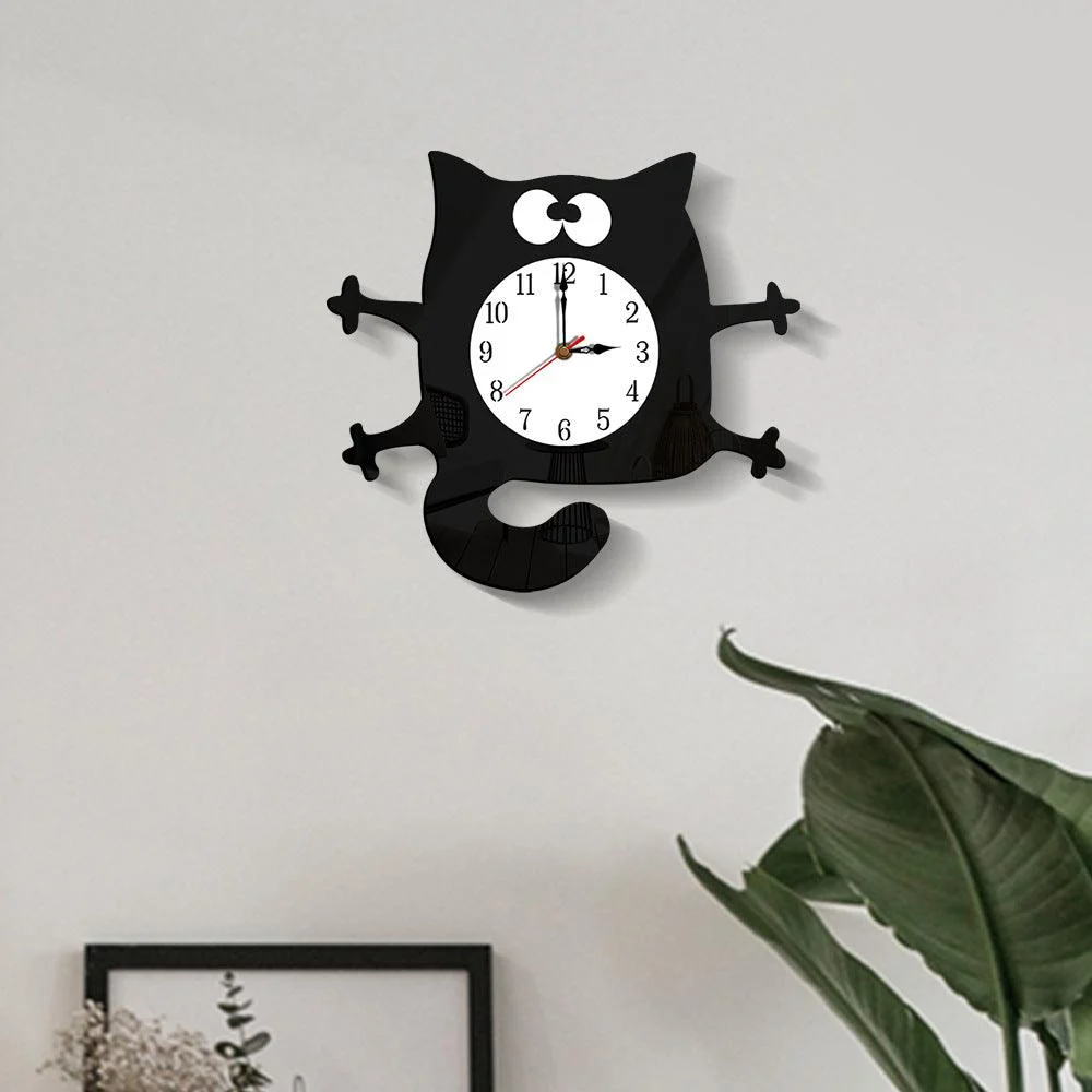 Noiseless Cat Wall Décor Clock for Kids Bedroom -