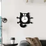 Noiseless Cat Wall Decor Clock for Kids Bedroom