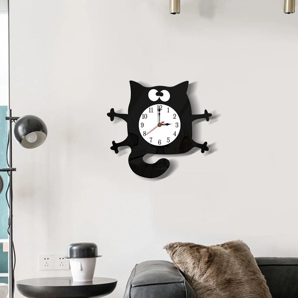 Noiseless Cat Wall Décor Clock for Kids Bedroom -