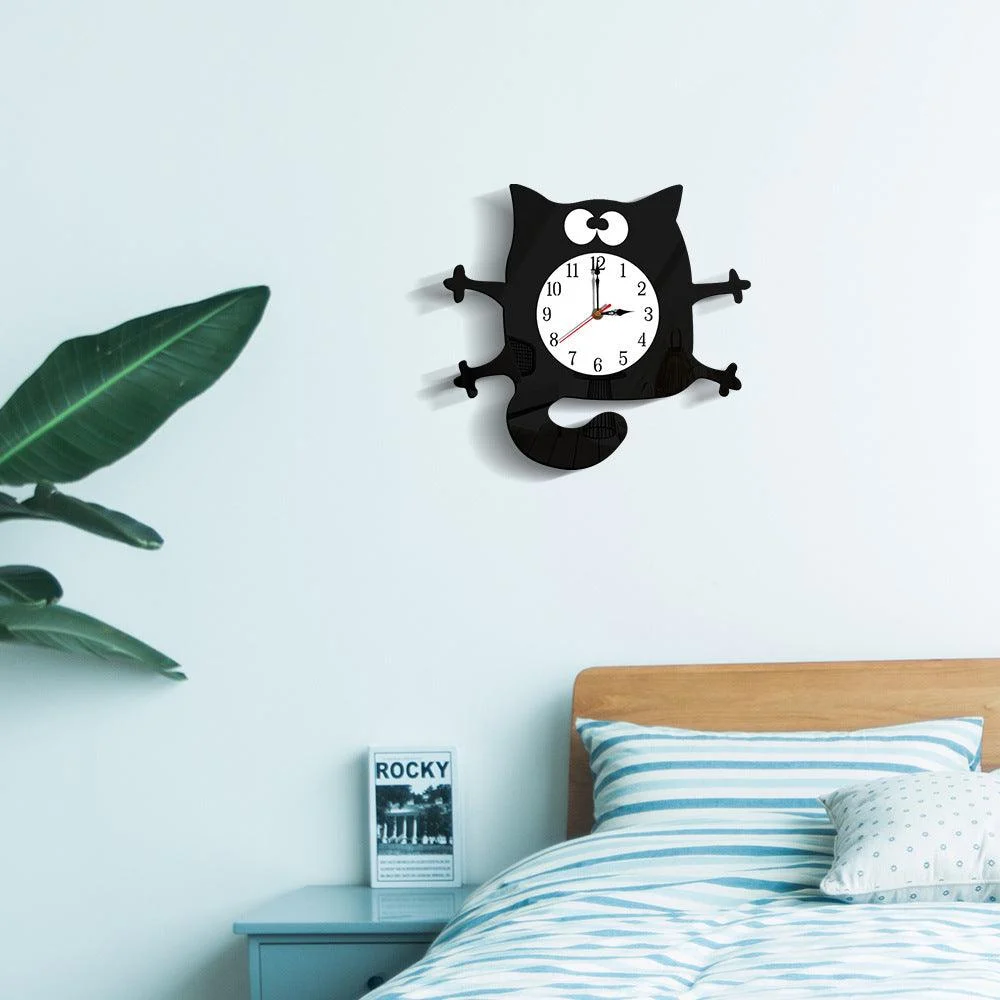 Noiseless Cat Wall Décor Clock for Kids Bedroom -