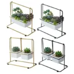 Nordic Ceramic Swing Succulents Flower Pot Wrought Iron Swing Desktop Ceramic Plant Pot Iron Frame Set