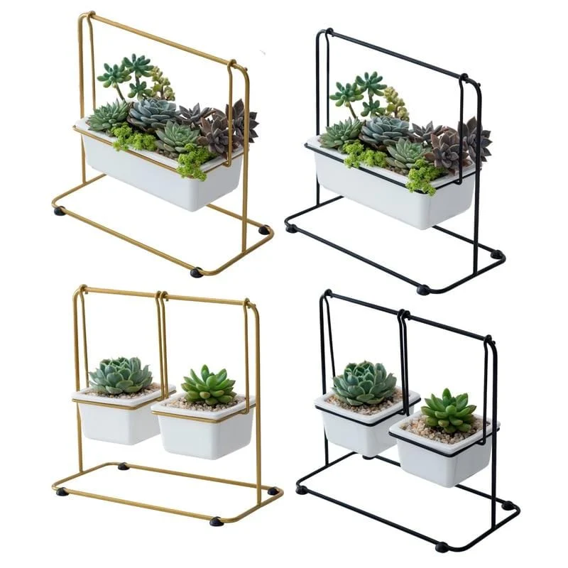 Nordic Ceramic Swing Succulents Flower Pot Wrought Iron Swing Desktop Ceramic Plant Pot Iron Frame Set