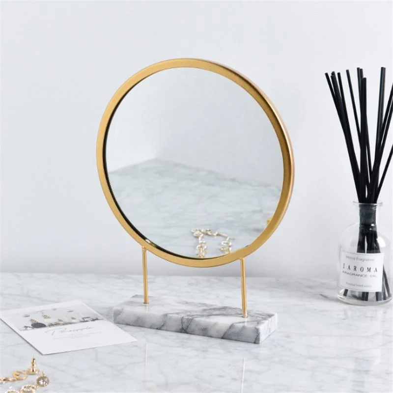 Nordic Creative Mirror Round Gold Marble Base Desktop Make Up Modern Home Decoration Accessories Christmas Decorations