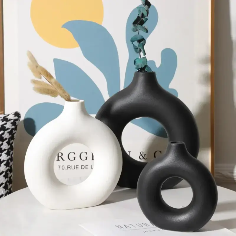 Nordic Vase Circular Hollow Ceramic Donuts Flower Pot Home Living Room Decoration Accessories Interior Office Desktop e354af96 db85 419f 9415 c5b12aa551d8