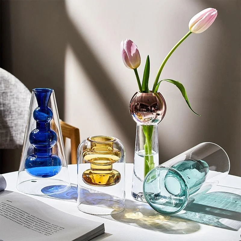 Nordic Dual Color Transparent Vase - Homeko