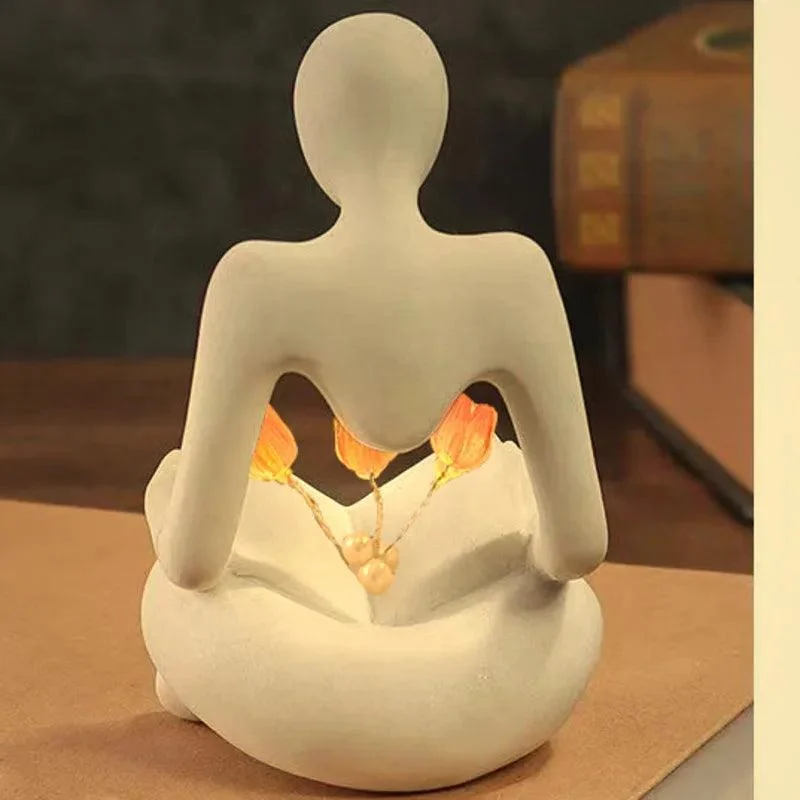 Nordic Abstract Thinker Statue Night Lamp: Creative Bookshelf Décor -