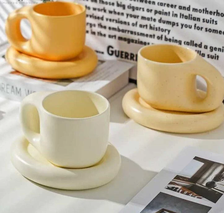 Nordic Aesthetic Pastel Chubby Mug Saucer Set -