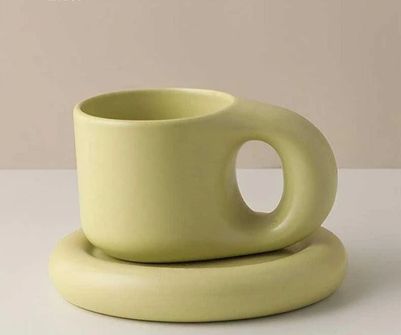 Nordic Aesthetic Pastel Chubby Mug Saucer Set -