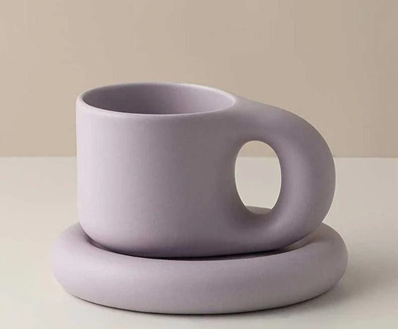 Nordic Aesthetic Pastel Chubby Mug Saucer Set -