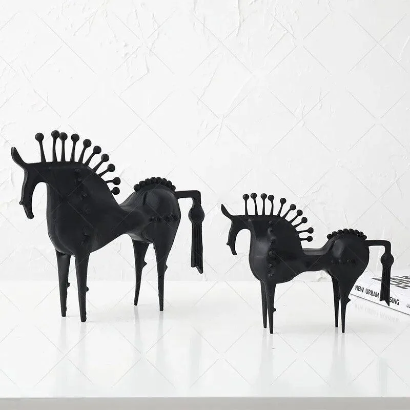 Nordic Black Horse Artwork Home Decoration Accessories Metal Sculptures and Statues Ornament -