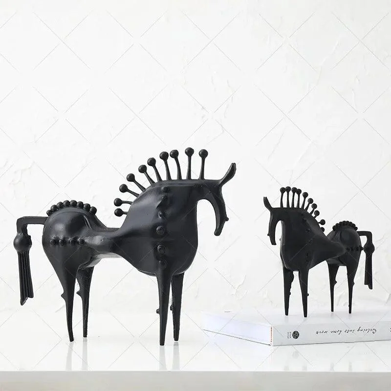 Nordic Black Horse Artwork Home Decoration Accessories Metal Sculptures and Statues Ornament -