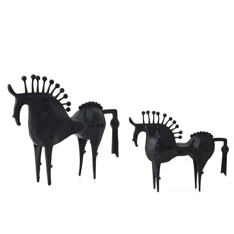 Nordic Black Horse Artwork Home Decoration Accessories Metal Sculptures and Statues Ornament -