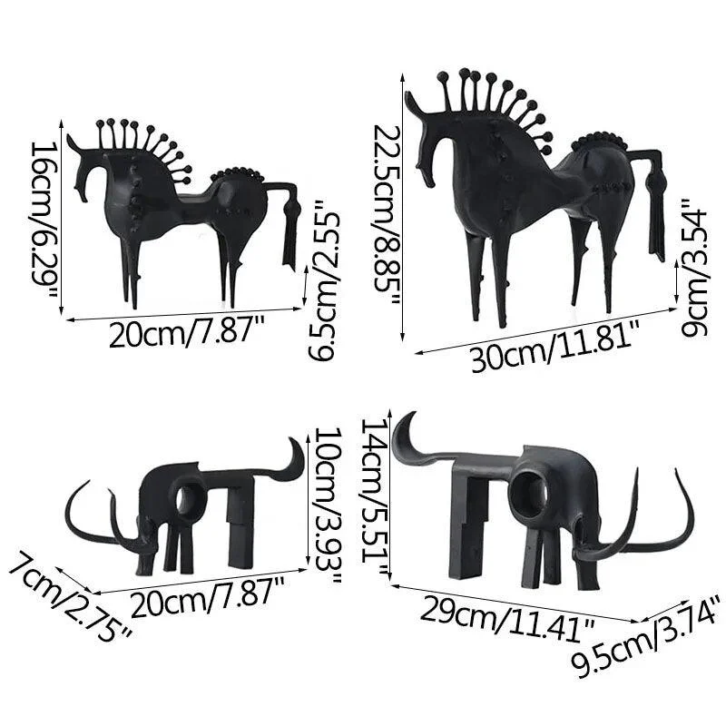 Nordic Black Horse Artwork Home Decoration Accessories Metal Sculptures and Statues Ornament -