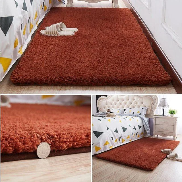 Nordic Brown Burgundy Fluffy Carpet Small Large Bedroom Rug Living Room -