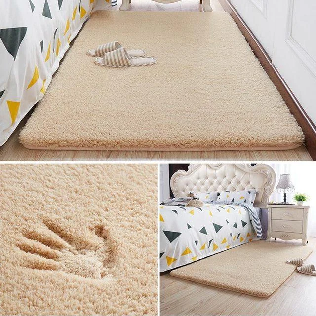 Nordic Brown Burgundy Fluffy Carpet Small Large Bedroom Rug Living Room -