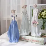 Nordic Ceramic Beauty Girl Flower Basket Sculptures and Statues Handicraft