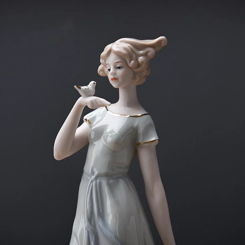 Nordic Ceramic Beauty Girl Flower Basket Sculptures and Statues Handicraft -