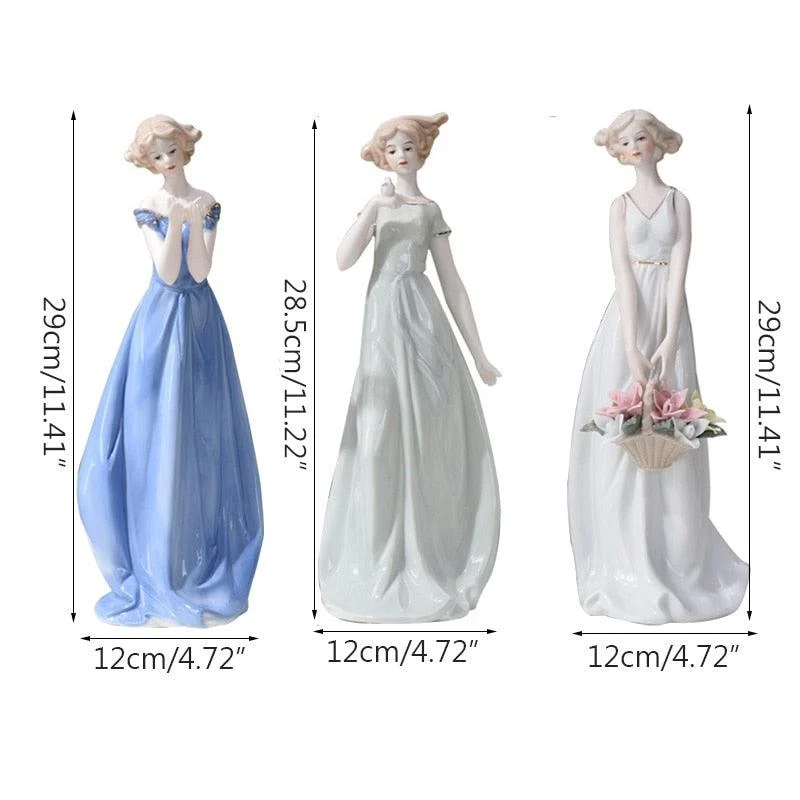 Nordic Ceramic Beauty Girl Flower Basket Sculptures and Statues Handicraft -