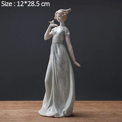 Nordic Ceramic Beauty Girl Flower Basket Sculptures and Statues Handicraft -